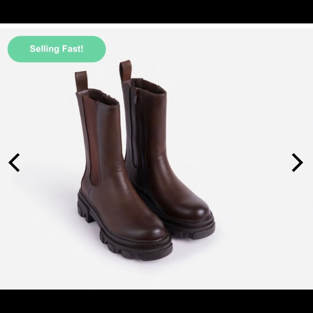 Chunky Sole Ankle Biker Boot In Brown Faux Leather